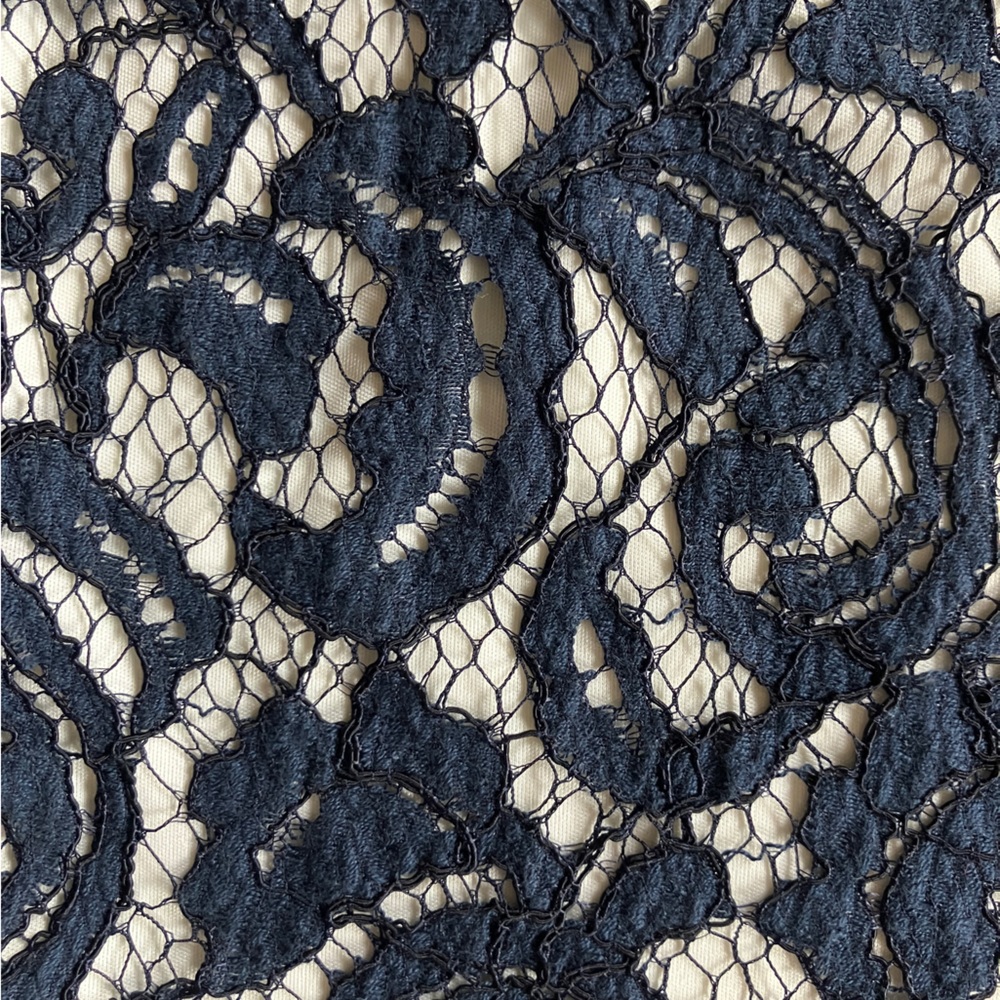 Vintage Tadashi Shoji Formal Mesh Illusion Neckline Sleeveless Blue Lace Dress 4 - Picture 14 of 15